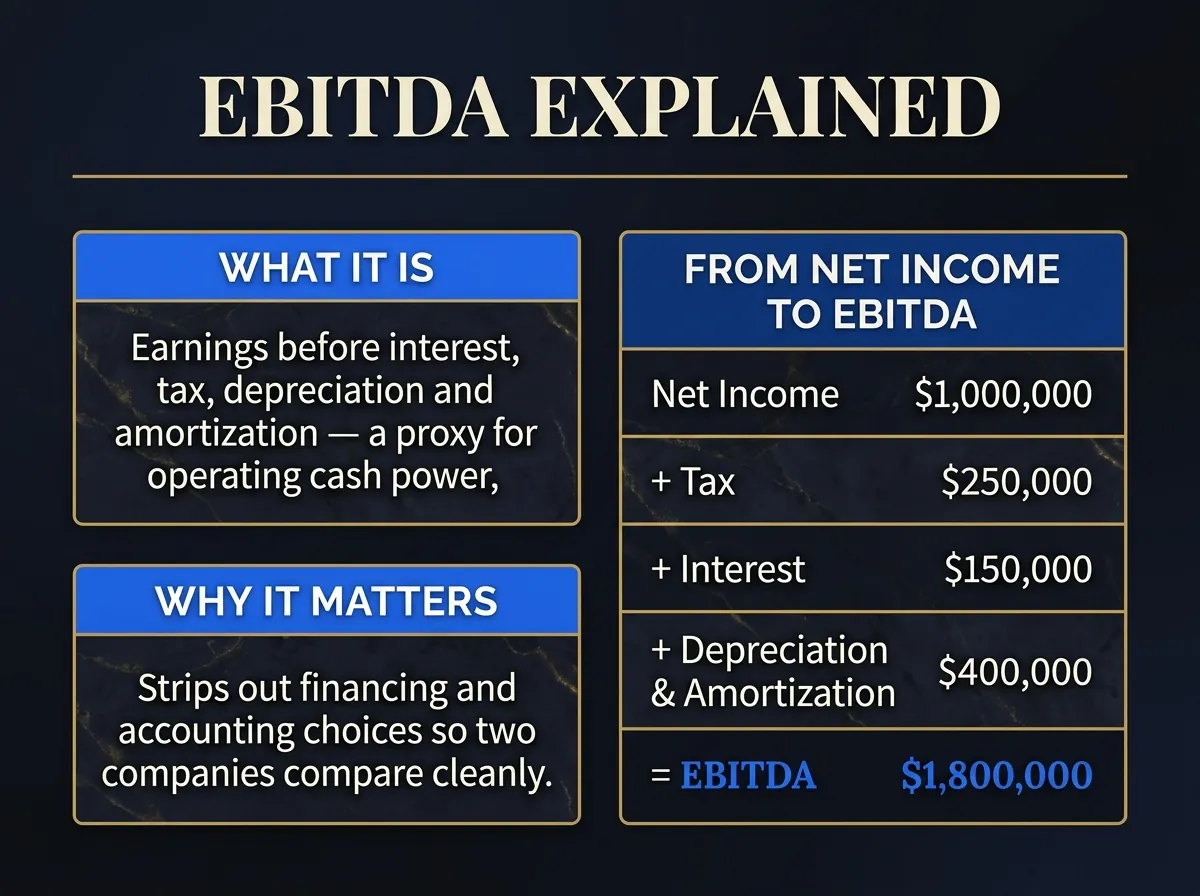 EBITDA Explained — what it is, why it matters, and the bridge from net income to EBITDA.